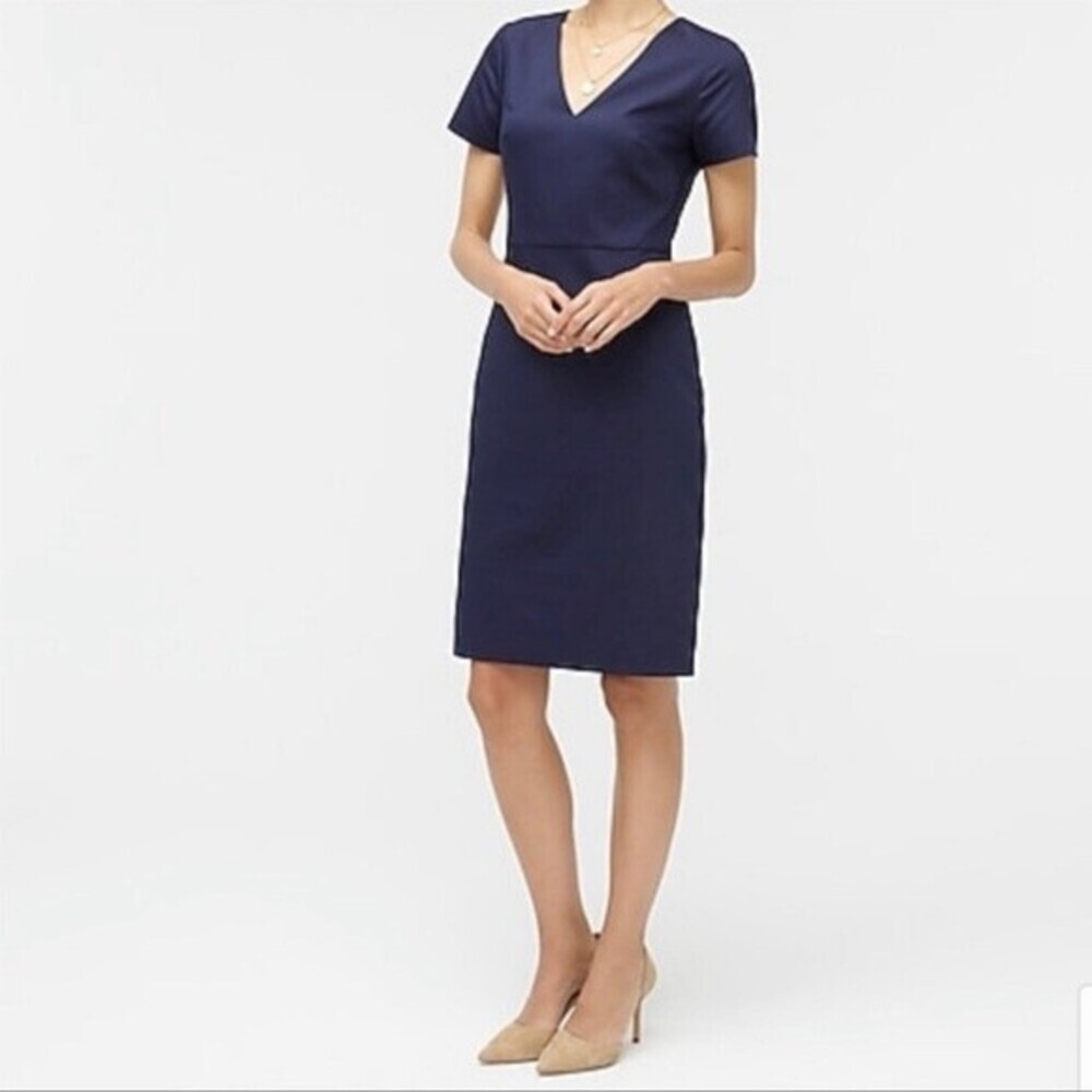 J. crew Womens V Neck Navy Blue Office business Short Sleeve Mini Dress Sz 00